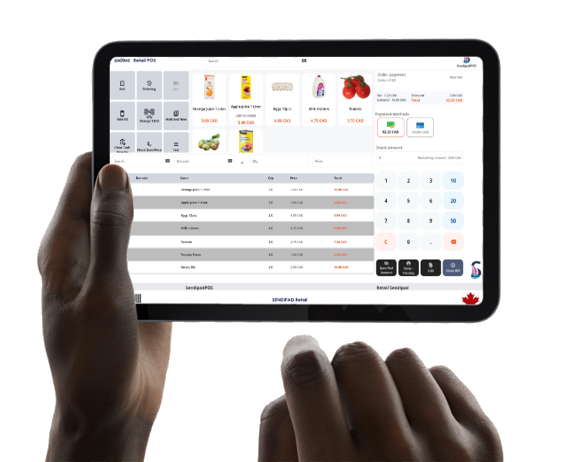 SENDiPAD retail POS software running on a tablet